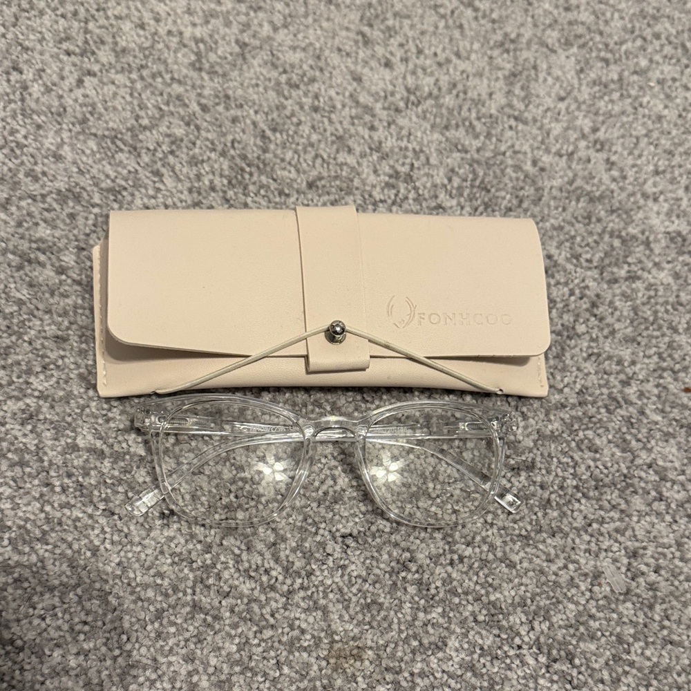 Amazon Clear Glasses with Cream Case